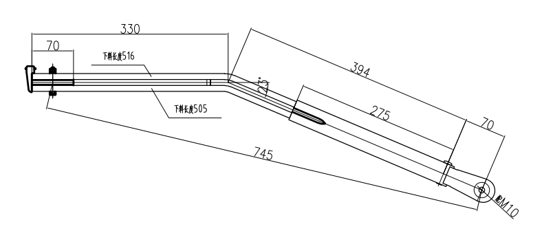 GBFJK12 Imitation imported double round tube inverted left wiper arm (23 degrees, small hole)