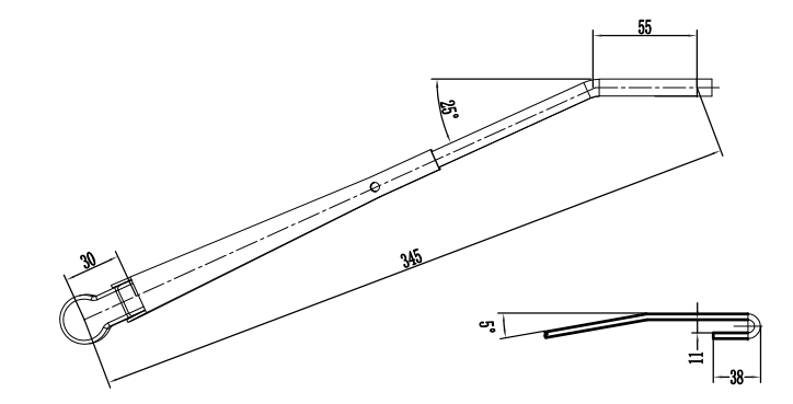 GBXX128 345mm Sall size right wiper arm（25°）Hook type