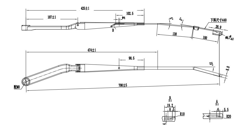 GBCQ06R CHongqing700 Hook type right wiper arm