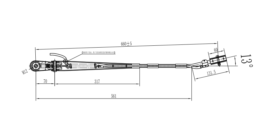 GBZZ02 660mmZhengzhou Middle-sized right wiper arm Large hole（13°）