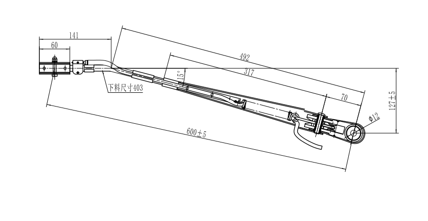 GBZZ52 600mm Zhengzhou Middle-sized right wiper arm（15°）