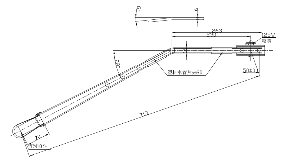 GBBG08 Single flat rod right wiper arm（713 28°）